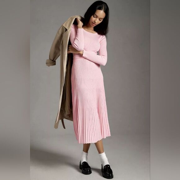 Anthropologie Long-Sleeve Ribbed Sweater Midi Dress Sz Small Petite NWT *FLAWED* - Picture 1 of 13